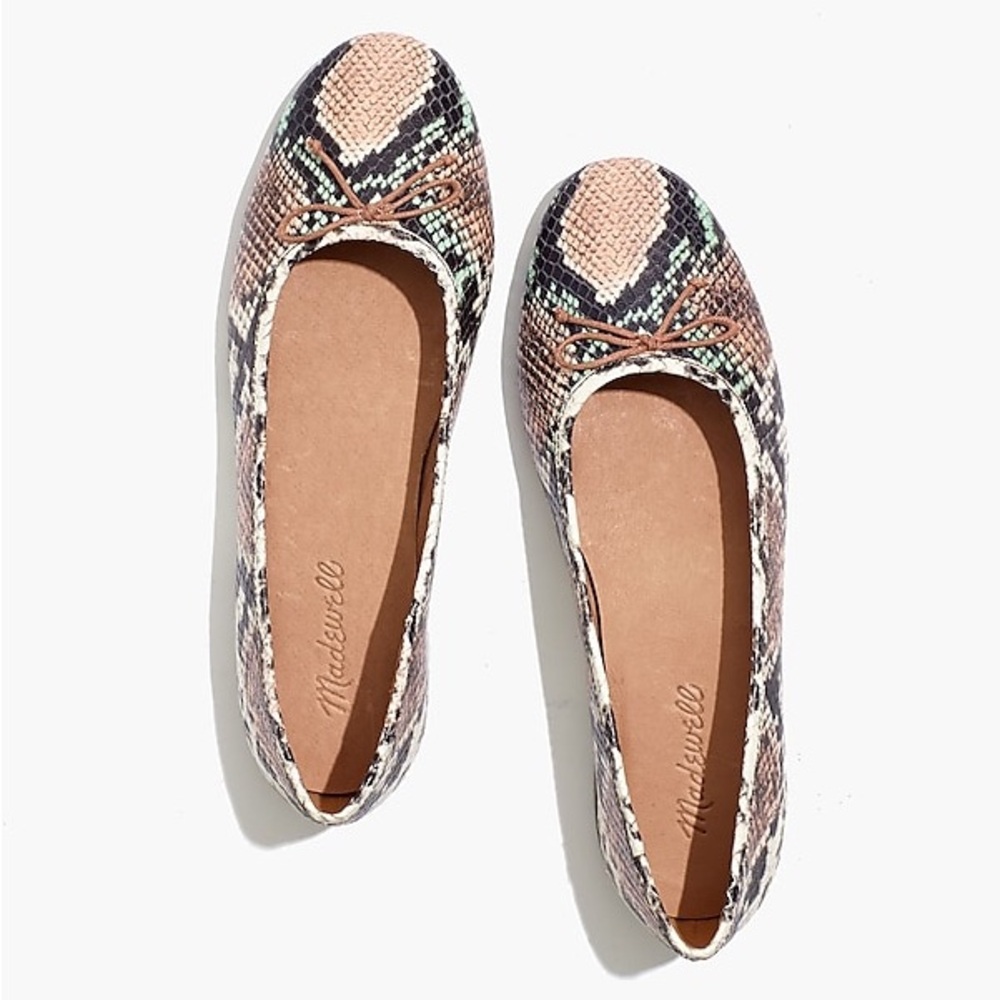 Madewell The Adelle Snake Embossed Leather Ballet Flat Size 8